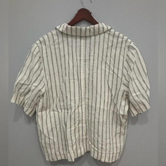 Everlane Linen Striped Boxy Button Down Short Sleeve Shirt - Picture 4 of 5